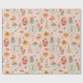Retro Pink Christmas Wrapping Paper Roll ラッピングペーパー (フラット)