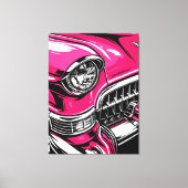 Retro Pink Classic Car Front Pop Art Illustration キャンバスプリント (正面)