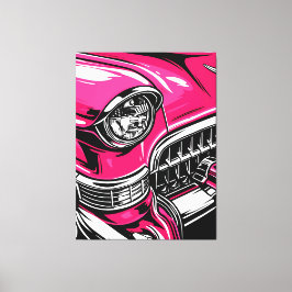 Retro Pink Classic Car Front Pop Art Illustration キャンバスプリント