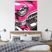 Retro Pink Classic Car Front Pop Art Illustration キャンバスプリント (インサイチュ (寝室))