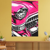 Retro Pink Classic Car Front Pop Art Illustration キャンバスプリント (インサイチュ (リビング))
