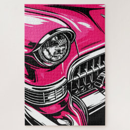 Retro Pink Classic Car Front Pop Art Illustration ジグソーパズル