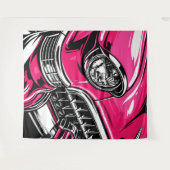 Retro Pink Classic Car Front Pop Art Illustration タペストリー (正面(横))