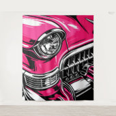 Retro Pink Classic Car Front Pop Art Illustration タペストリー (正面)