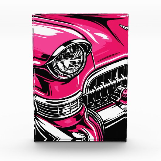 Retro Pink Classic Car Front Pop Art Illustration フォトブロック (正面)