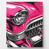 Retro Pink Classic Car Front Pop Art Illustration フォトプラーク (正面)