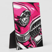 Retro Pink Classic Car Front Pop Art Illustration フォトプラーク (側面)