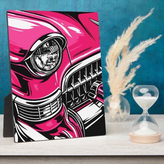 Retro Pink Classic Car Front Pop Art Illustration フォトプラーク (側面)