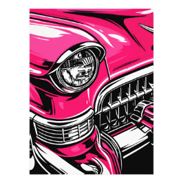 Retro Pink Classic Car Front Pop Art Illustration フォトプリント
