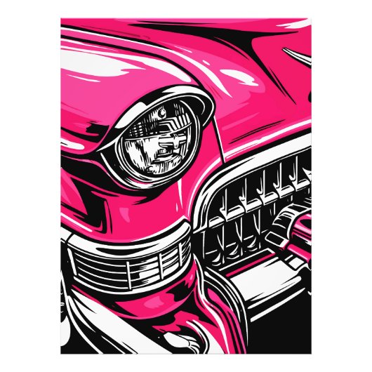 Retro Pink Classic Car Front Pop Art Illustration フォトプリント (正面)