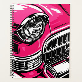 Retro Pink Classic Car Front Pop Art Illustration プランナー手帳