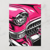 Retro Pink Classic Car Front Pop Art Illustration ポストカード (正面)