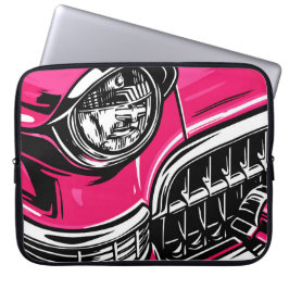 Retro Pink Classic Car Front Pop Art Illustration ラップトップスリーブ