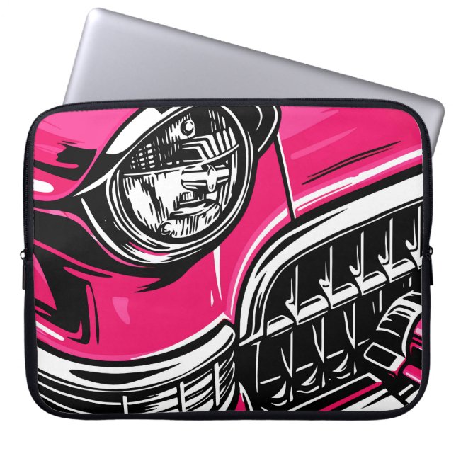 Retro Pink Classic Car Front Pop Art Illustration ラップトップスリーブ (正面)