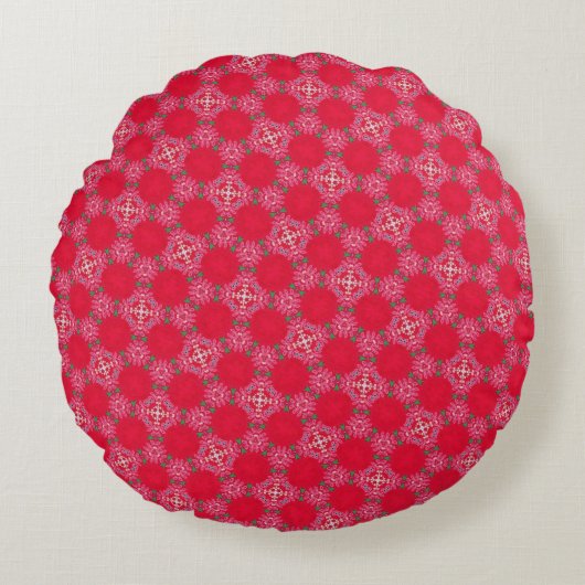 Retro Pink Clover Round Pillow ラウンドクッション (正面)
