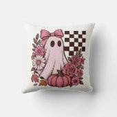Retro Pink Coquette Ghost Girl with Bow Halloween クッション (裏面)