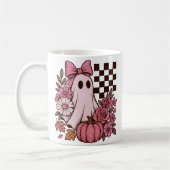 Retro Pink Coquette Ghost Girl with Bow Halloween コーヒーマグカップ (左)