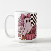 Retro Pink Coquette Ghost Girl with Bow Halloween コーヒーマグカップ (左)