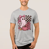 Retro Pink Coquette Ghost Girl with Bow Halloween トライブレンドＴシャツ (正面)