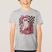 Retro Pink Coquette Ghost Girl with Bow Halloween トライブレンドＴシャツ (正面)