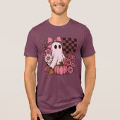 Retro Pink Coquette Ghost Girl with Bow Halloween トライブレンドＴシャツ (正面)