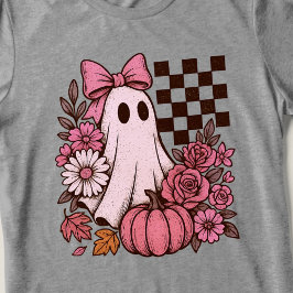 Retro Pink Coquette Ghost Girl with Bow Halloween トライブレンドＴシャツ