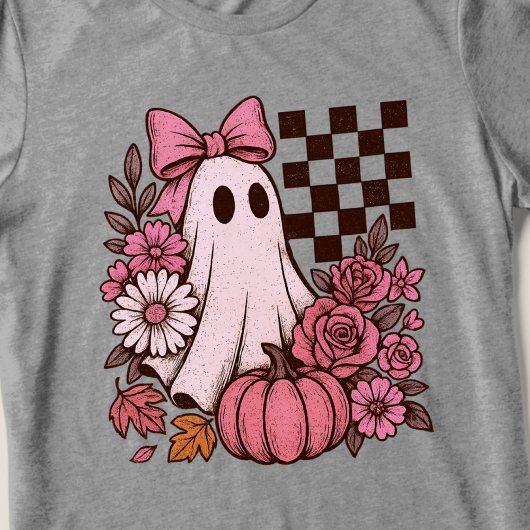 Retro Pink Coquette Ghost Girl with Bow Halloween トライブレンドＴシャツ