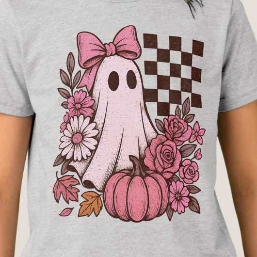 Retro Pink Coquette Ghost Girl with Bow Halloween トライブレンドＴシャツ