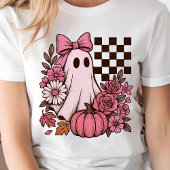Retro Pink Coquette Ghost Girl with Bow Halloween トライブレンドＴシャツ