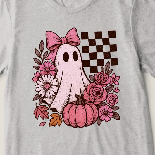 Retro Pink Coquette Ghost Girl with Bow Halloween トライブレンドＴシャツ