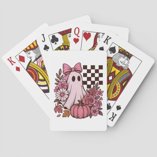 Retro Pink Coquette Ghost Girl with Bow Halloween トランプ (裏面)