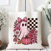 Retro Pink Coquette Ghost Girl with Bow Halloween トートバッグ