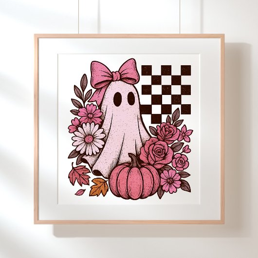 Retro Pink Coquette Ghost Girl with Bow Halloween ポスター