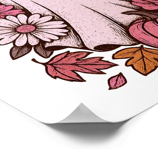 Retro Pink Coquette Ghost Girl with Bow Halloween ポスター (角)