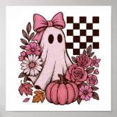 Retro Pink Coquette Ghost Girl with Bow Halloween ポスター (正面)