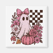 Retro Pink Coquette Ghost Girl with Bow Halloween マグネット (正面)