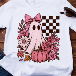 Retro Pink Coquette Ghost Girl with Bow Halloween Tシャツ