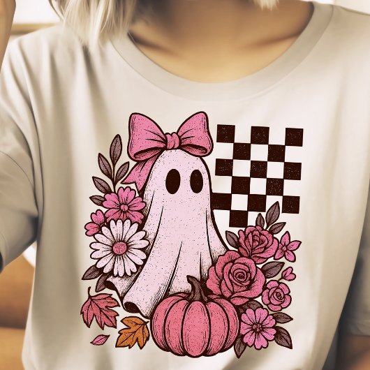 Retro Pink Coquette Ghost Girl with Bow Halloween Tシャツ