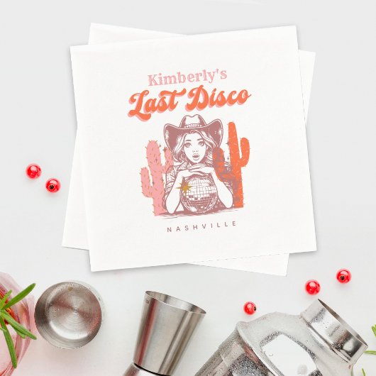 Retro Pink Cowgirl Last Disco Bachelorette Party  スタンダードカクテルナプキン