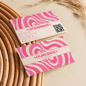 Retro Pink Cream QR Code 70s Boho Groovy Girly 名刺