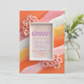 Retro Pink Daisy and Orange Gummy Waves Birthday 招待状 (スタンド正面)