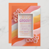 Retro Pink Daisy and Orange Gummy Waves Birthday 招待状 (正面/裏面)