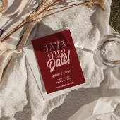 Retro Pink Deep Red Modern Boho Unique Wedding セーブザデート