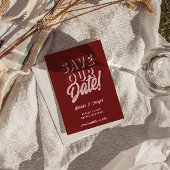 Retro Pink Deep Red Modern Unique Photo Wedding セーブザデート