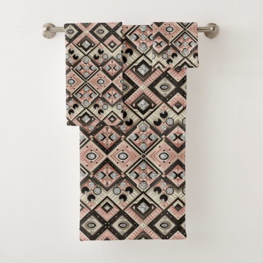 Retro Pink Diamond Mid Century Modern Towel Set バスタオルセット (インサイチュ)