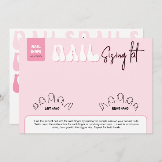 Retro Pink Faux Nails Sizing Kit Display Card (正面/裏面)