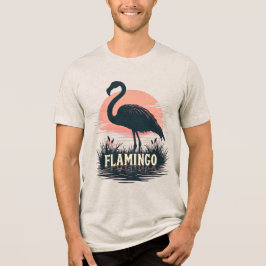 Retro Pink Flamingo Sunset Silhouette Water Art トライブレンドＴシャツ