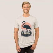 Retro Pink Flamingo Sunset Silhouette Water Art トライブレンドTシャツ (正面全面)