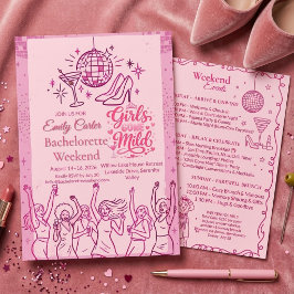 Retro Pink Girls Gone Mild Bachelorette Weekend  招待状