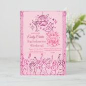 Retro Pink Girls Gone Mild Bachelorette Weekend  招待状 (スタンド正面)